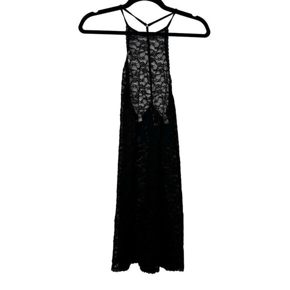 Vintage Victoria's Secret High Neck Halter Full Lace Y Back Slip Dress Black Sma - Picture 1 of 4